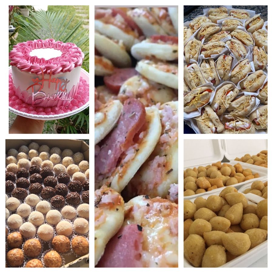 Kit Festa 200 Salgados + 30 Mini Pizza + 30 Mini Hot Dog + 1kg Bolo + 50 Docinhos